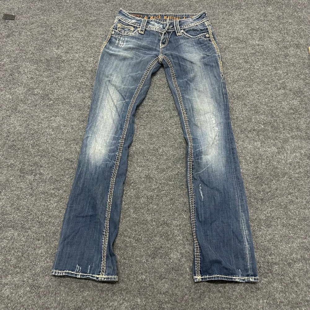 Rock Revival Jeans Womens Size 25 Dara B2 Blue Bootcut Thick Stitch Distressed